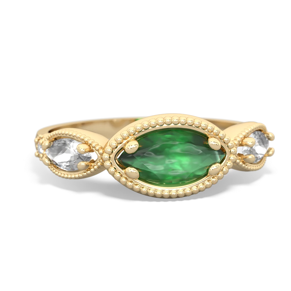 Emerald Milgrain Marquise 14K Yellow Gold ring R5700