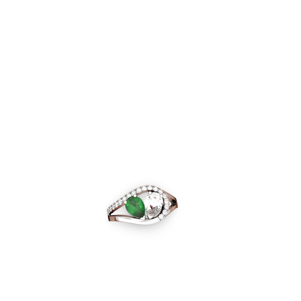 Emerald Nestled Heart Keepsake 14K White Gold ring R5650