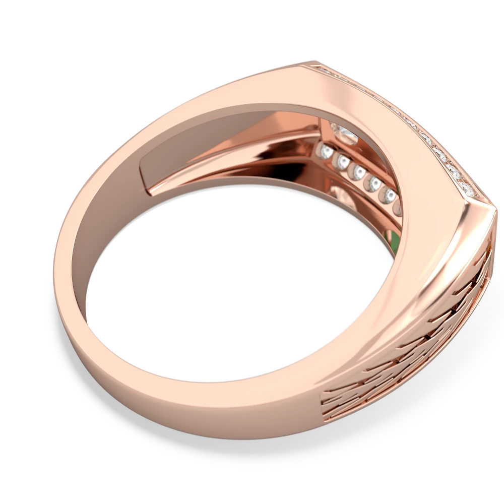 Emerald Three Stone Tire Tread Men's 14K Rose Gold ring R0520