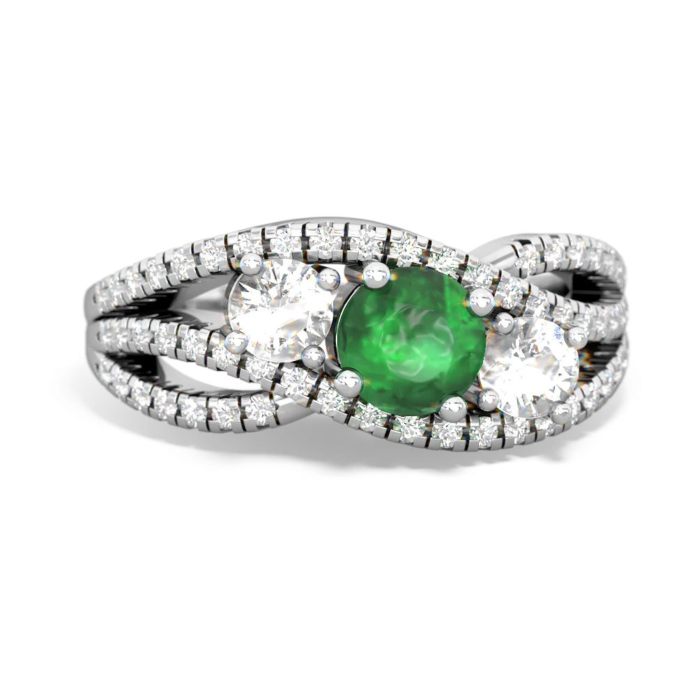 Emerald Three Stone Aurora 14K White Gold ring R3080