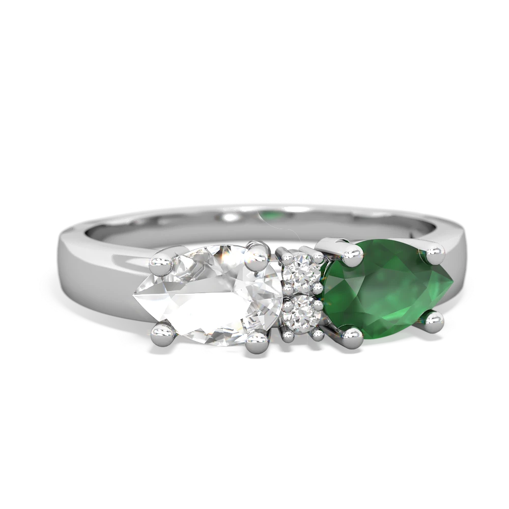 Emerald Pear Bowtie 14K White Gold ring R0865