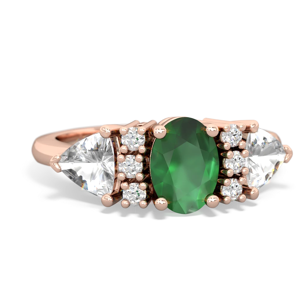 Emerald Antique Style Three Stone 14K Rose Gold ring R2186