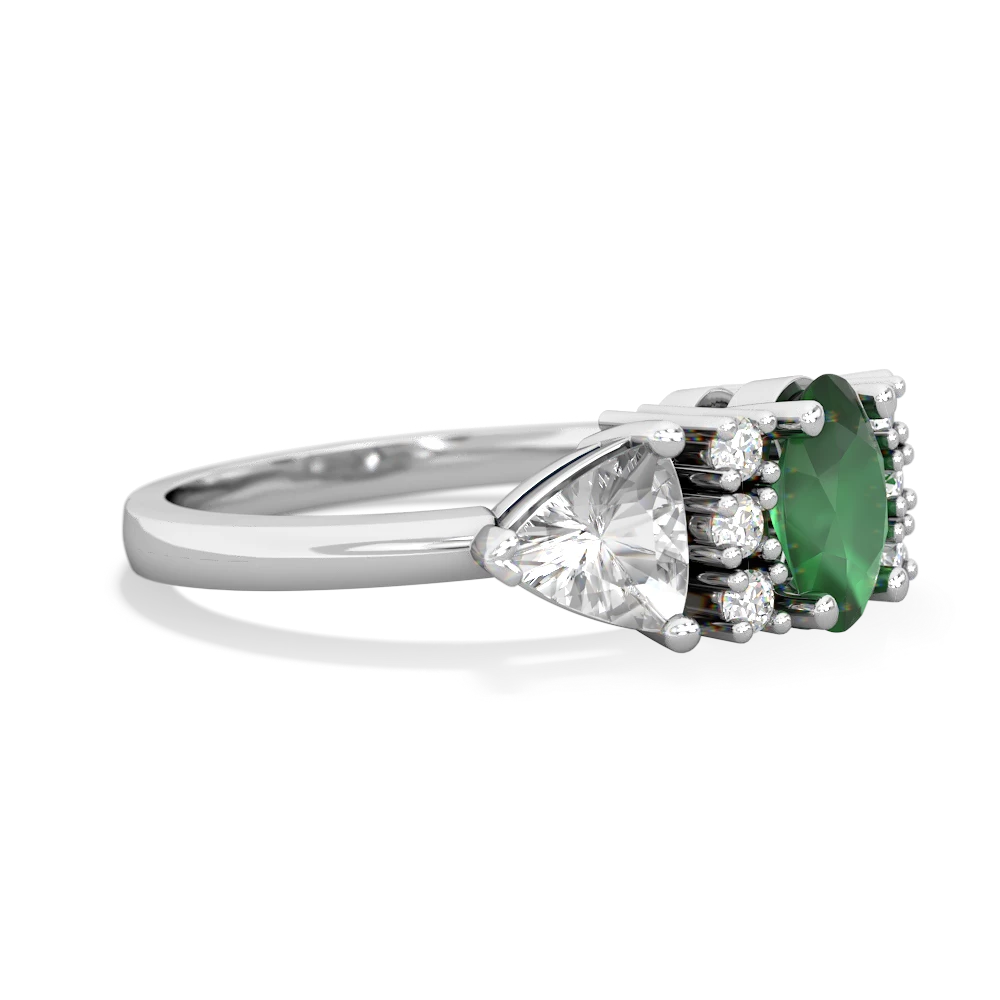 Emerald Antique Style Three Stone 14K White Gold ring R2186