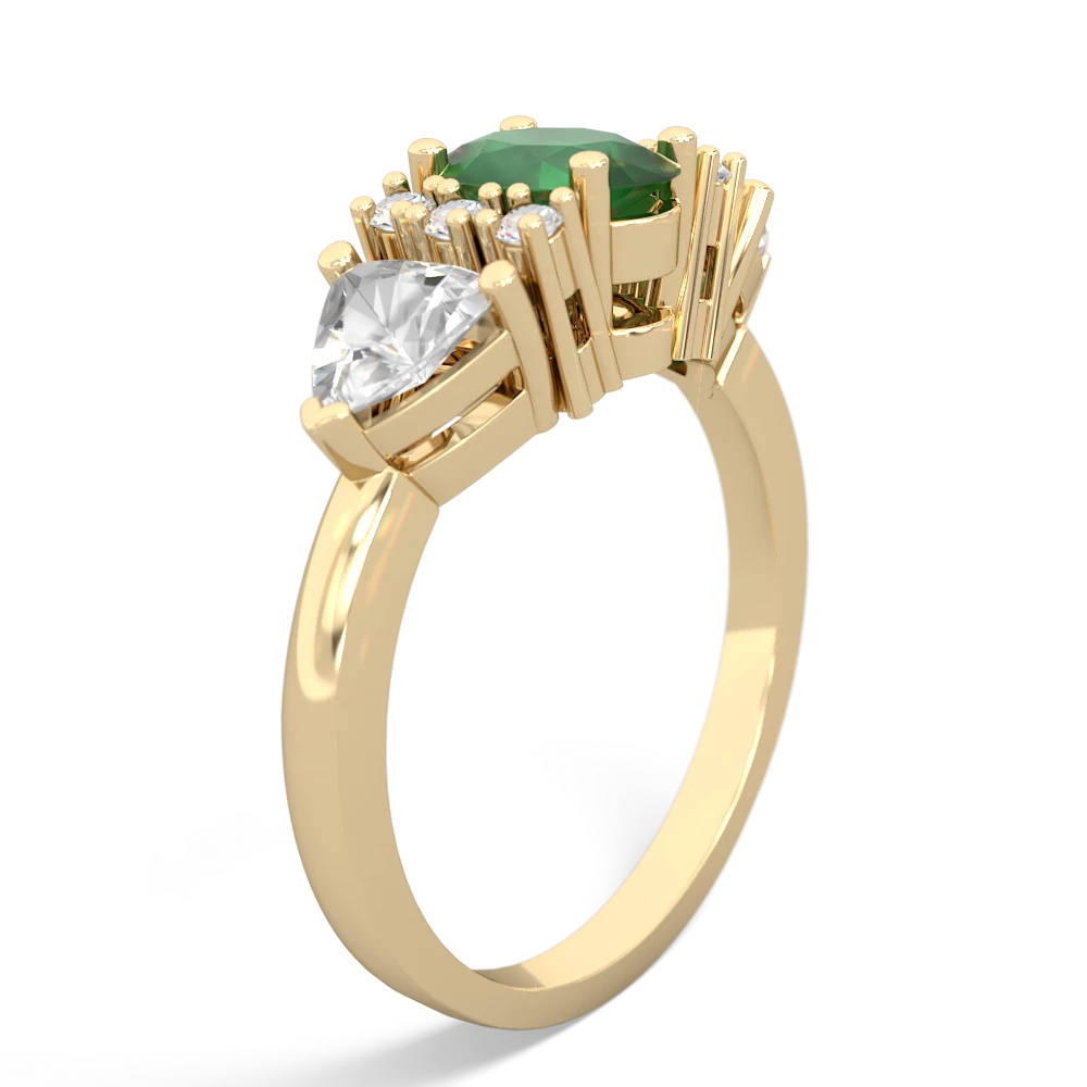 Emerald Antique Style Three Stone 14K Yellow Gold ring R2186