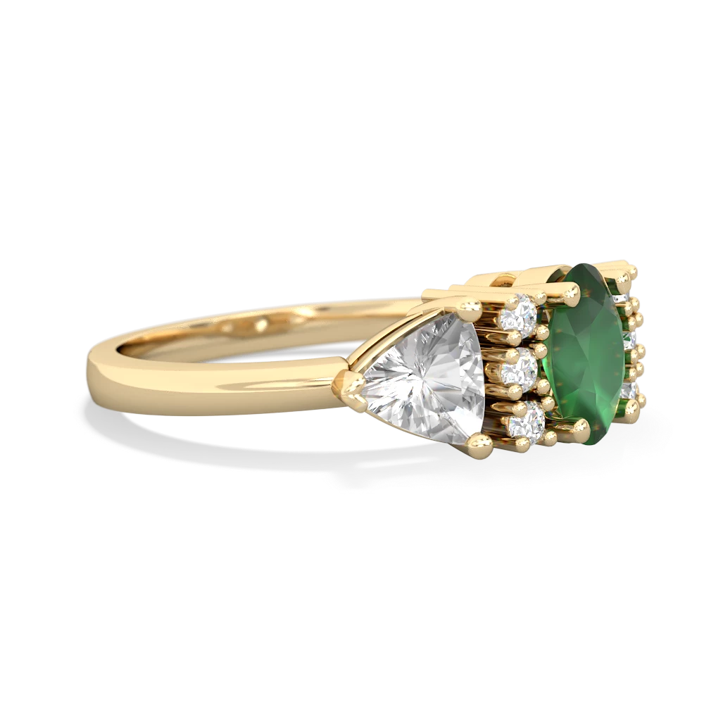 Emerald Antique Style Three Stone 14K Yellow Gold ring R2186