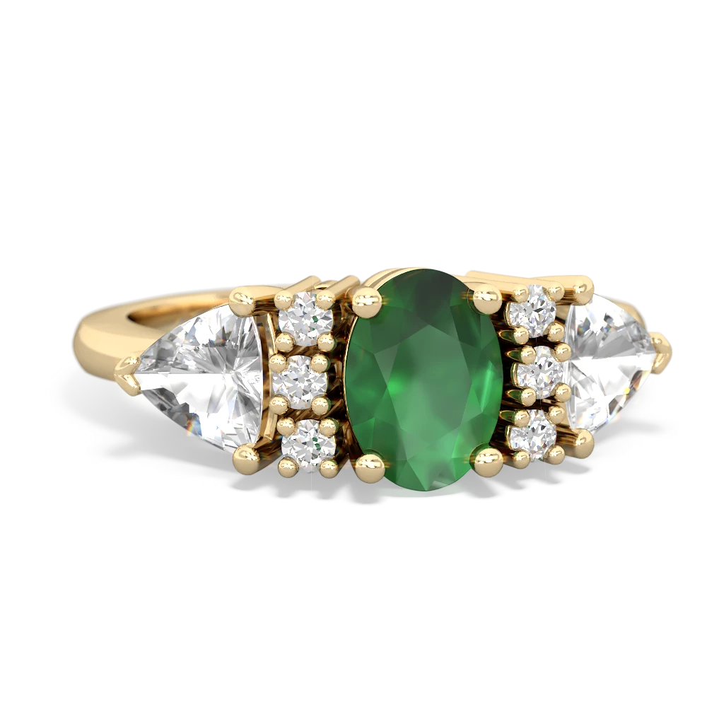 Emerald Antique Style Three Stone 14K Yellow Gold ring R2186