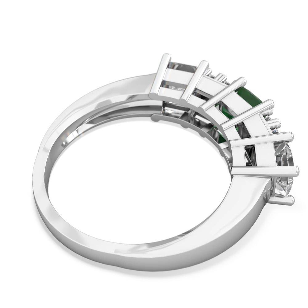 Emerald Three Stone Diamond Cluster 14K White Gold ring R2592