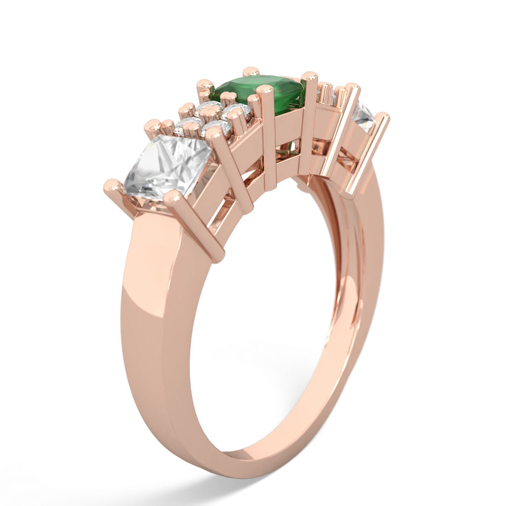 Emerald Three Stone Diamond Cluster 14K Rose Gold ring R2592