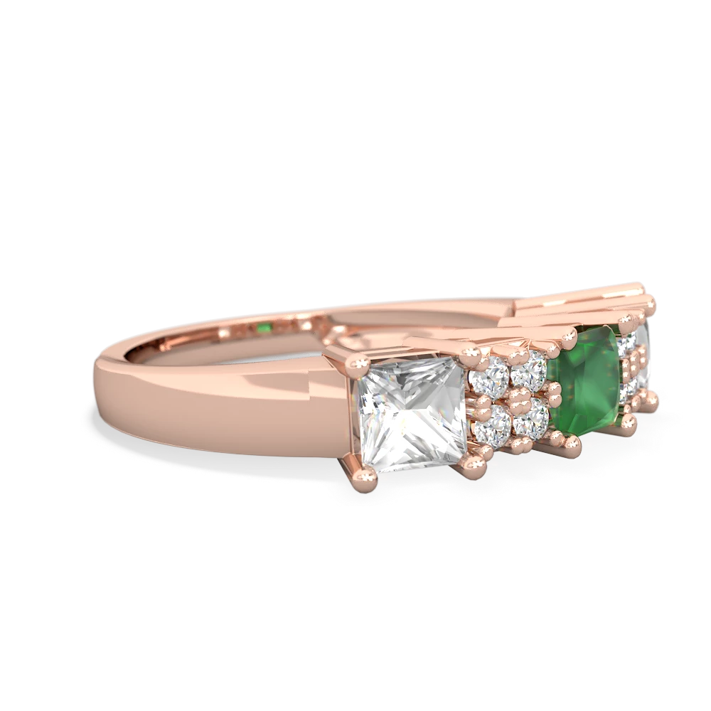 Emerald Three Stone Diamond Cluster 14K Rose Gold ring R2592