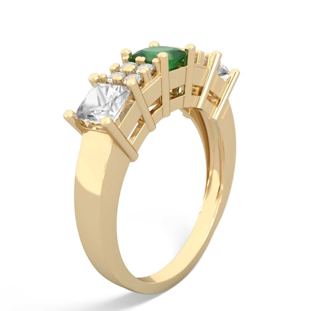 Emerald Three Stone Diamond Cluster 14K Yellow Gold ring R2592