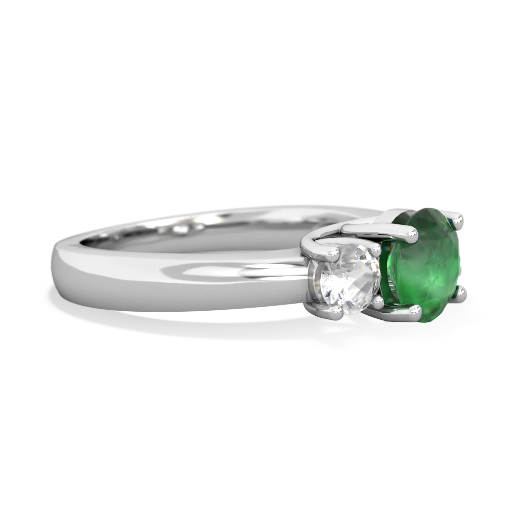 Emerald Three Stone Round Trellis 14K White Gold ring R4018