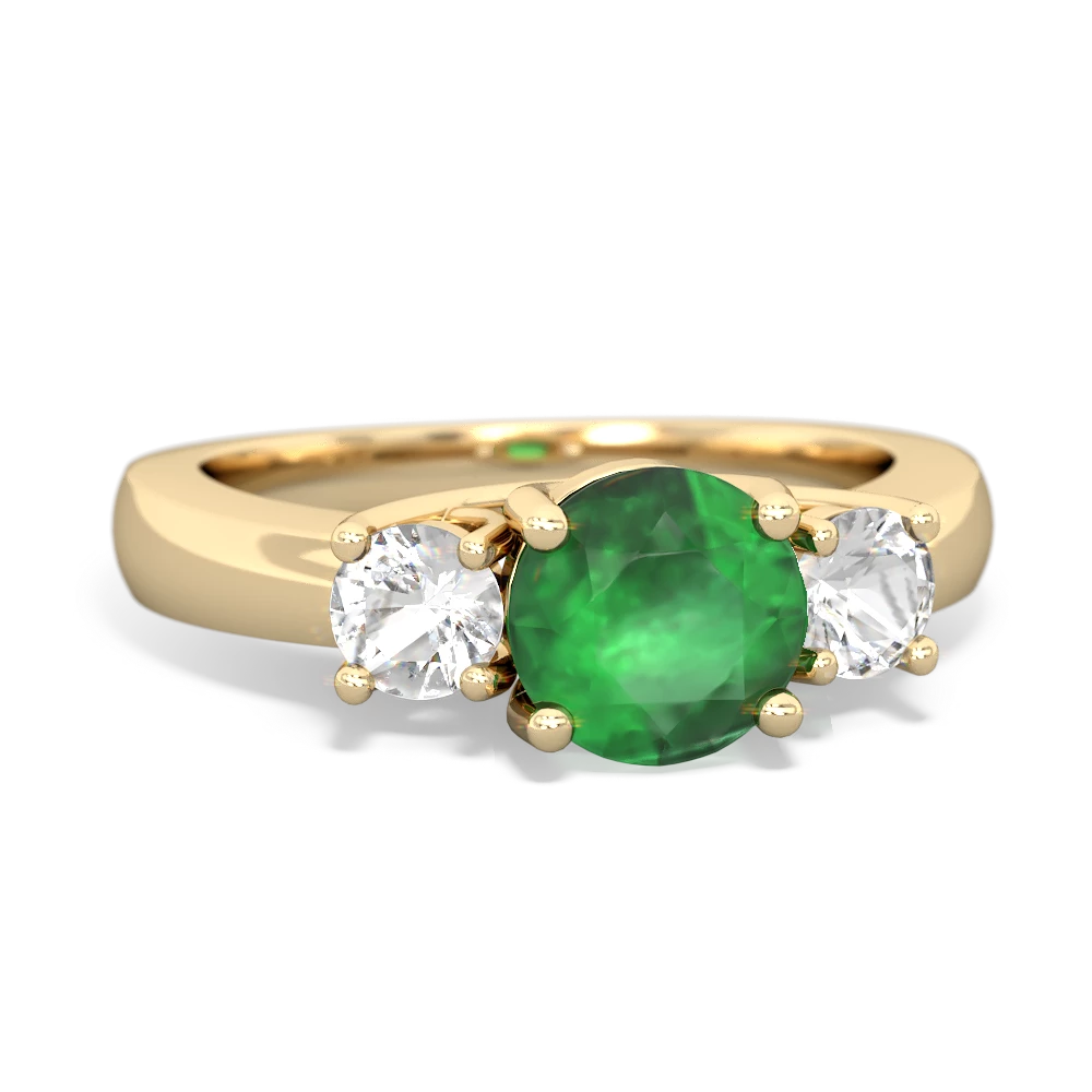 Emerald Three Stone Round Trellis 14K Yellow Gold ring R4018