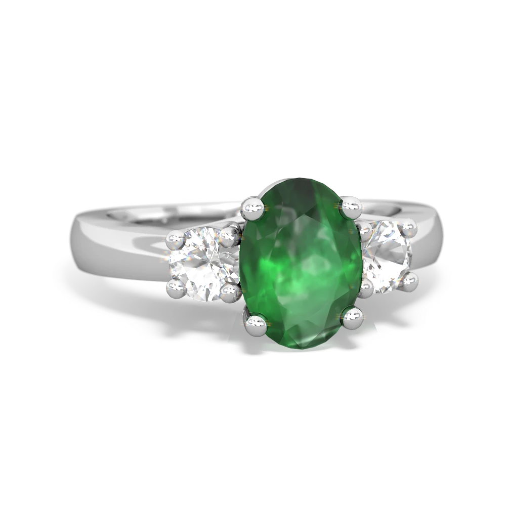 Emerald Three Stone Oval Trellis 14K White Gold ring R4024