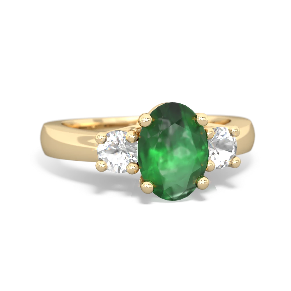 Emerald Three Stone Oval Trellis 14K Yellow Gold ring R4024