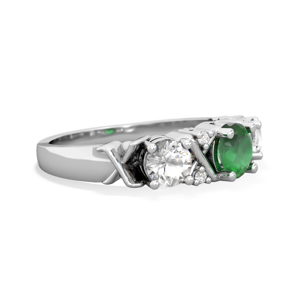 Emerald Hugs And Kisses 14K White Gold ring R5016