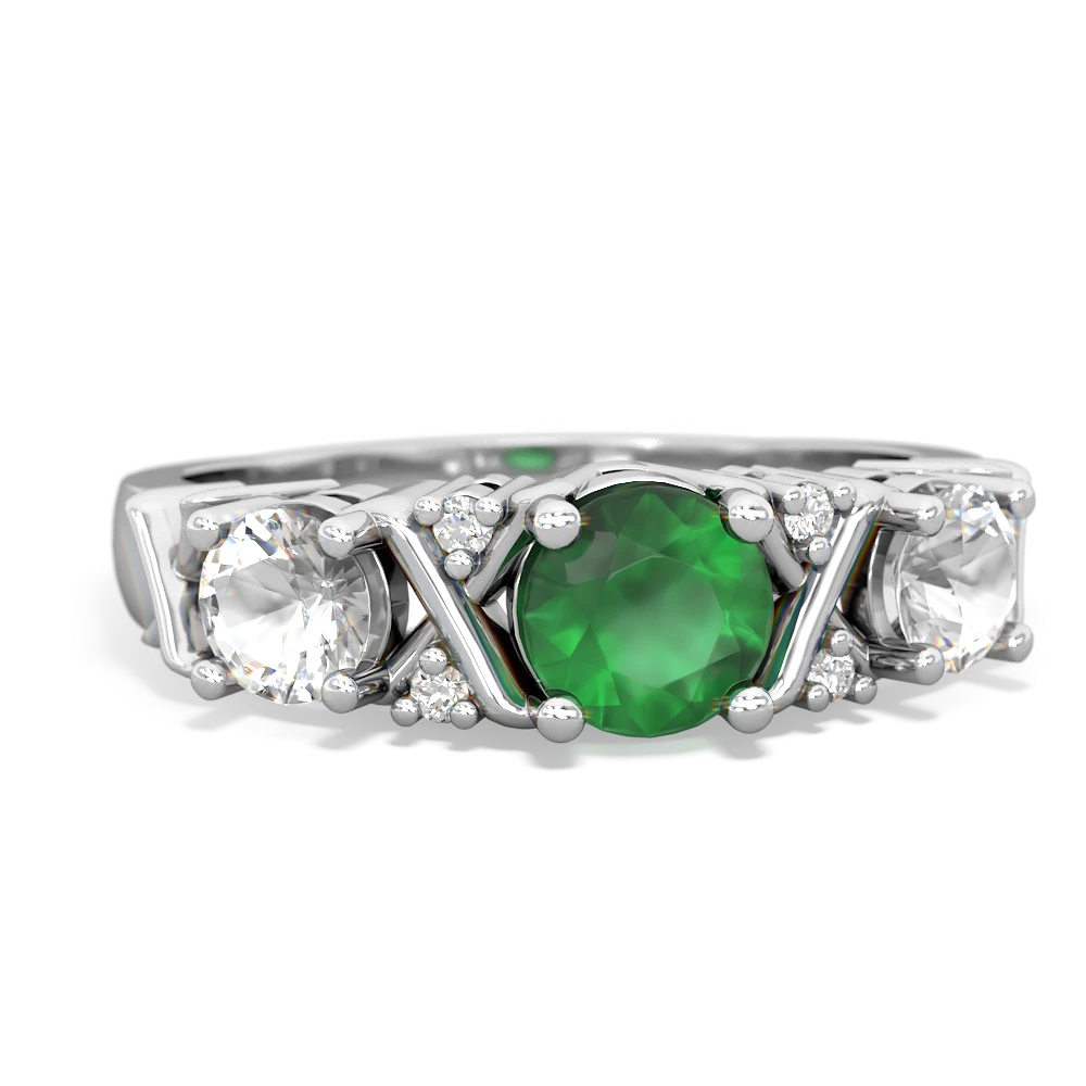 Emerald Hugs And Kisses 14K White Gold ring R5016