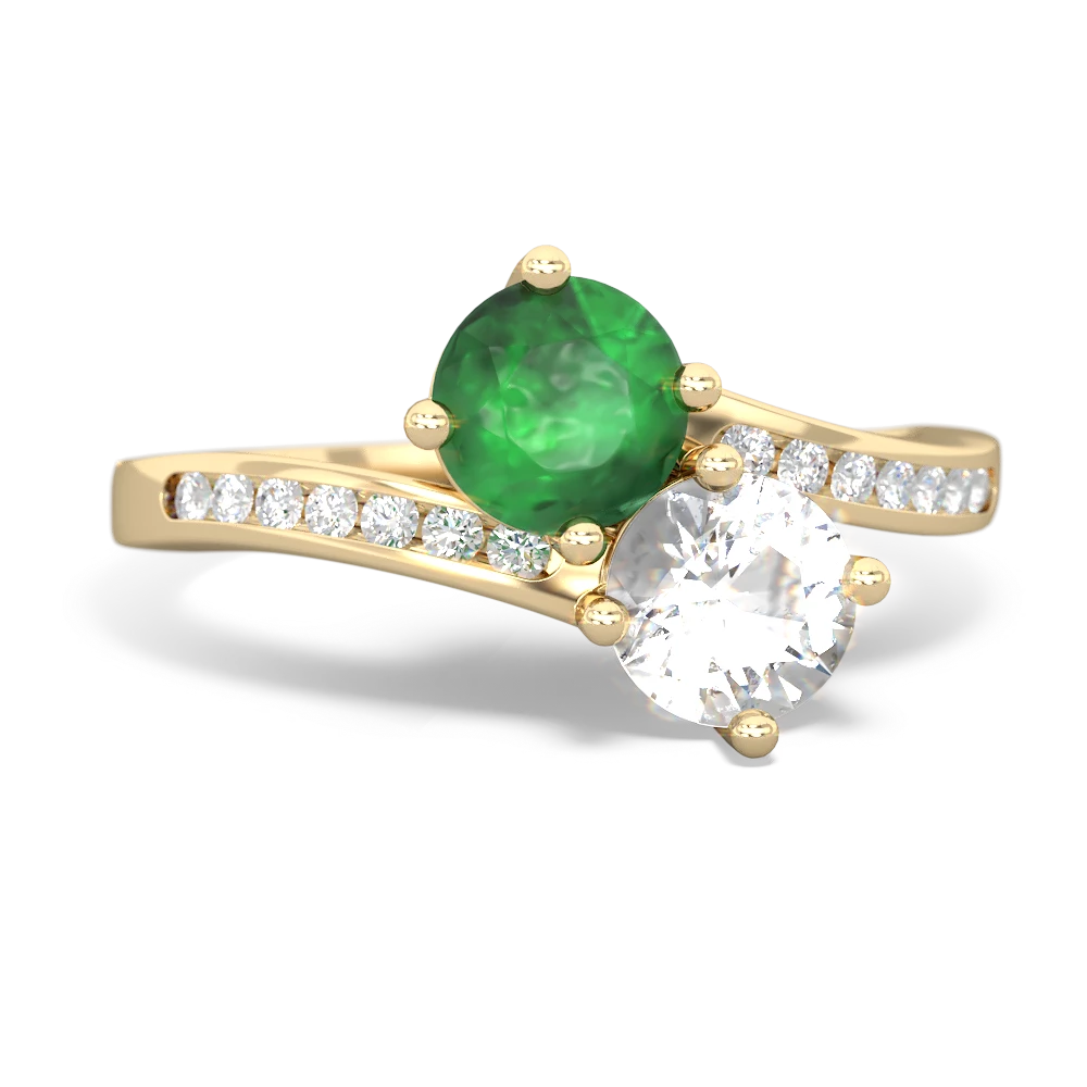 Emerald Channel Set Two Stone 14K Yellow Gold ring R5303