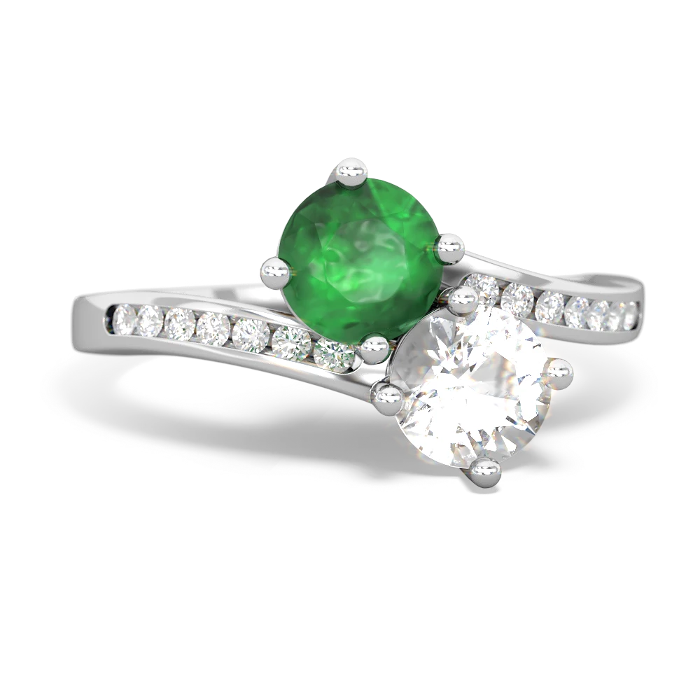 Emerald Channel Set Two Stone 14K White Gold ring R5303