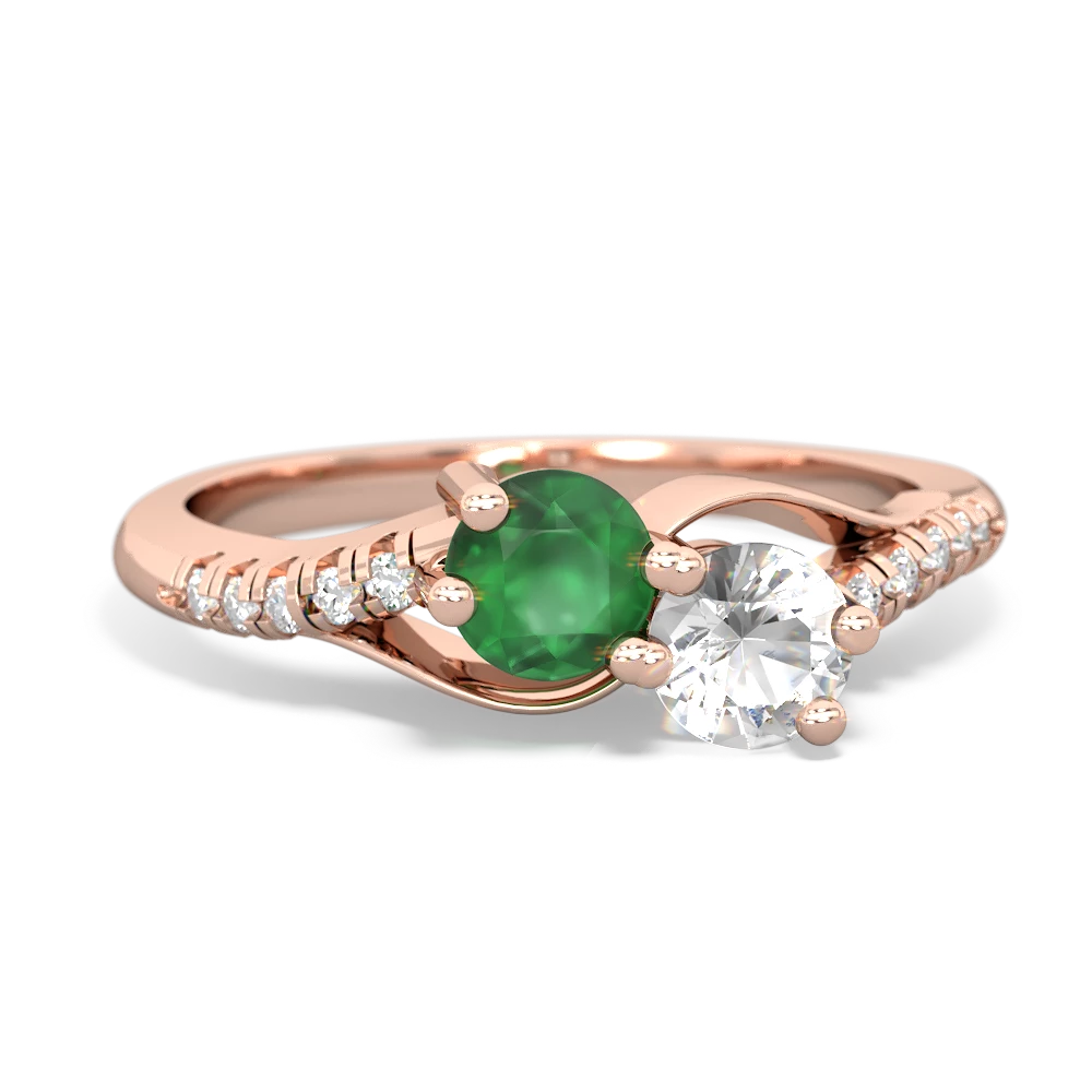 Emerald Infinity Pave Two Stone 14K Rose Gold ring R5285