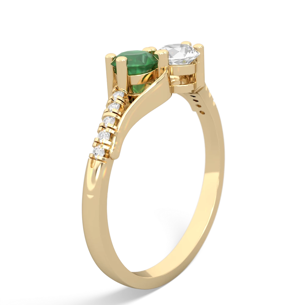 Emerald Infinity Pave Two Stone 14K Yellow Gold ring R5285