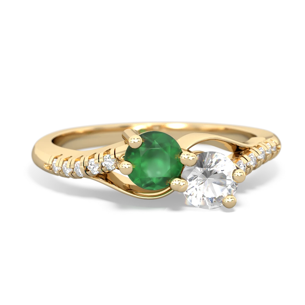 Emerald Infinity Pave Two Stone 14K Yellow Gold ring R5285