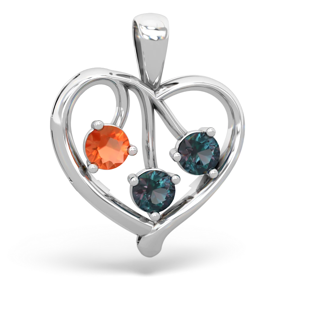 Fire Opal Glowing Heart 14K White Gold pendant P2233