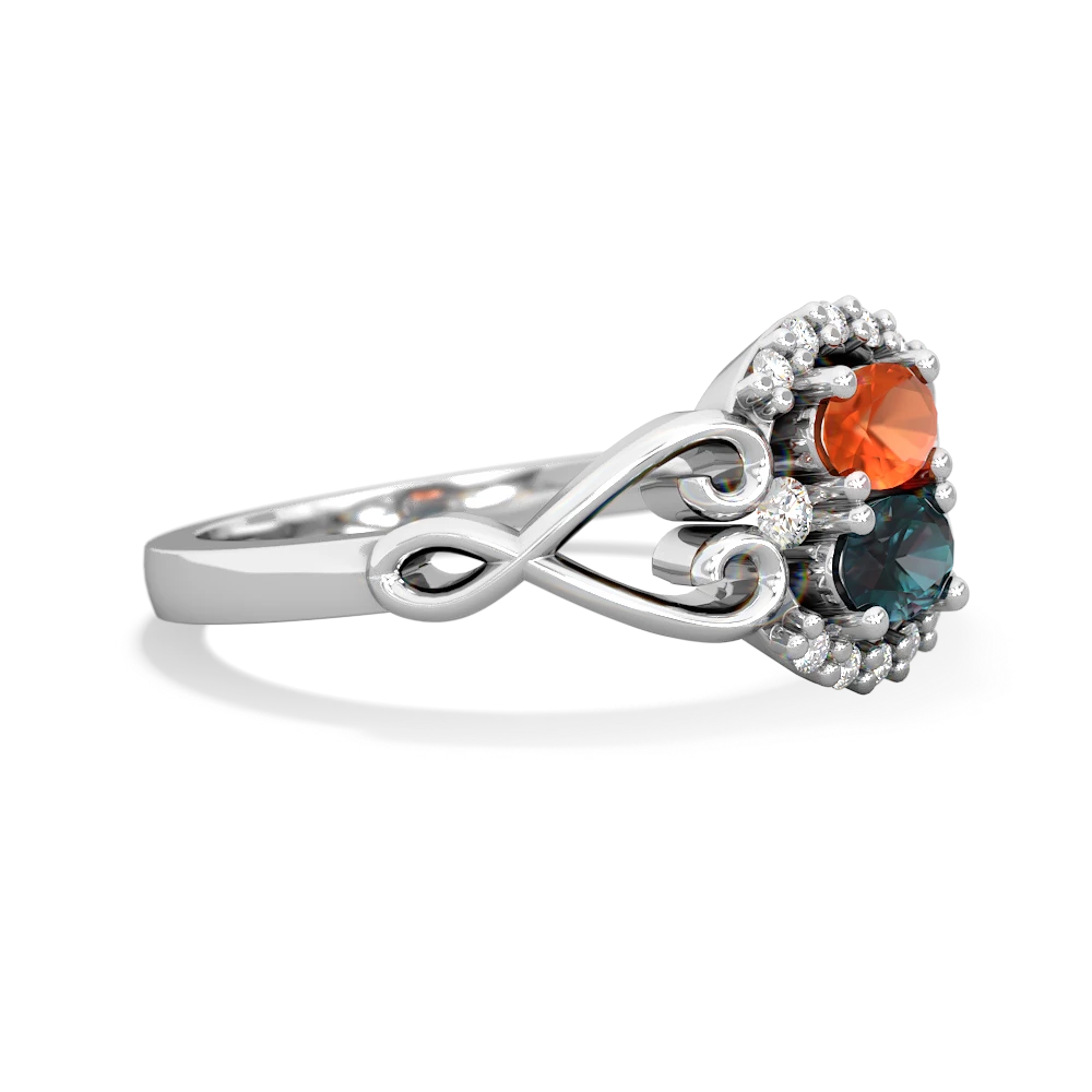 Fire Opal Love Nest 14K White Gold ring R5860