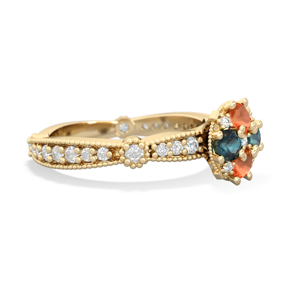 Fire Opal Sparkling Tiara Cluster 14K Yellow Gold ring R26293RD