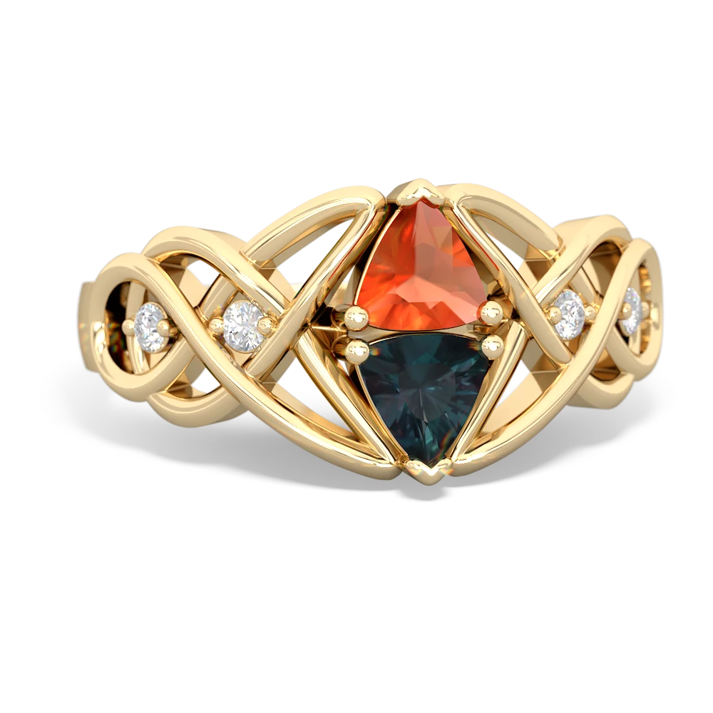 Fire Opal Keepsake Celtic Knot 14K Yellow Gold ring R5300