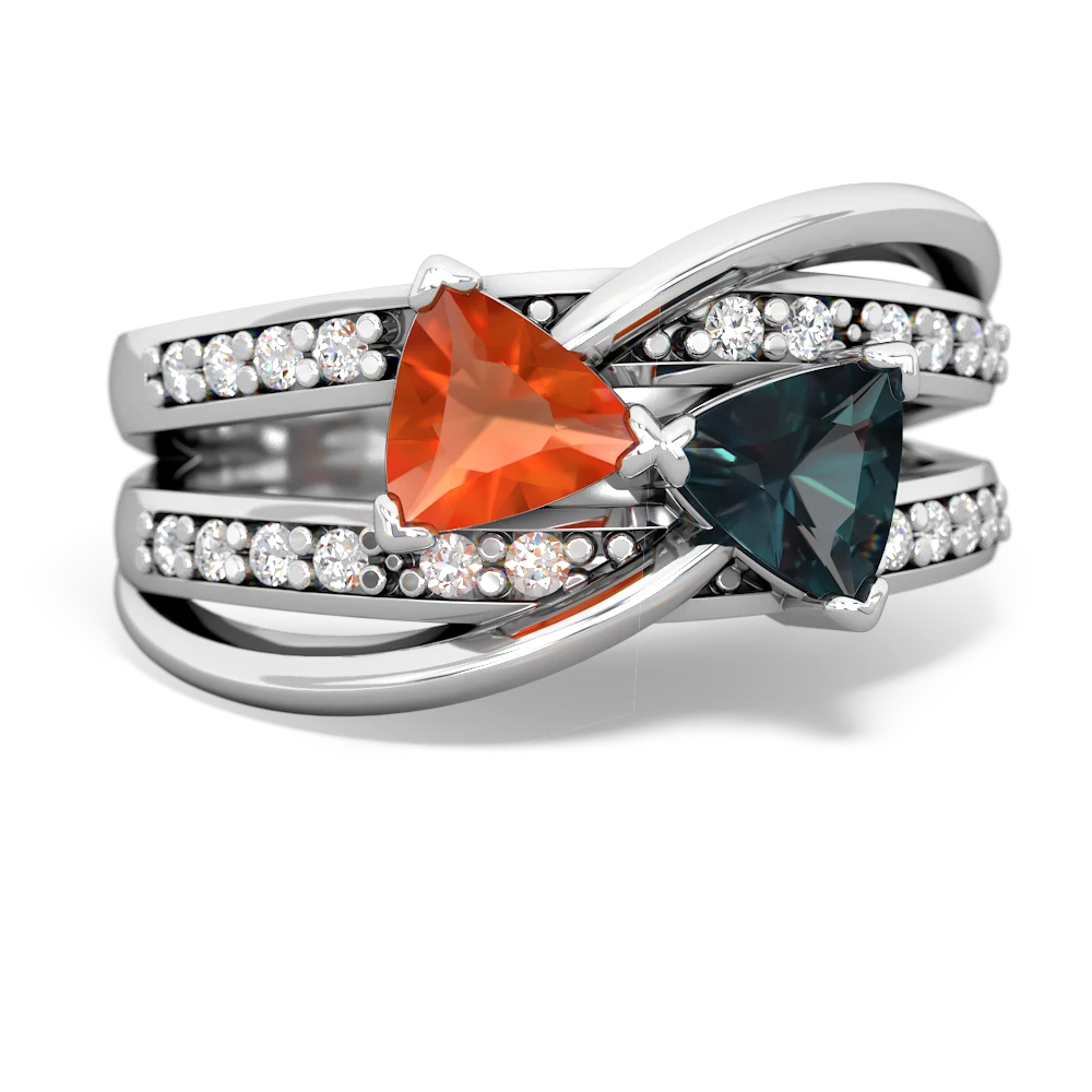 Fire Opal Bowtie 14K White Gold ring R2360