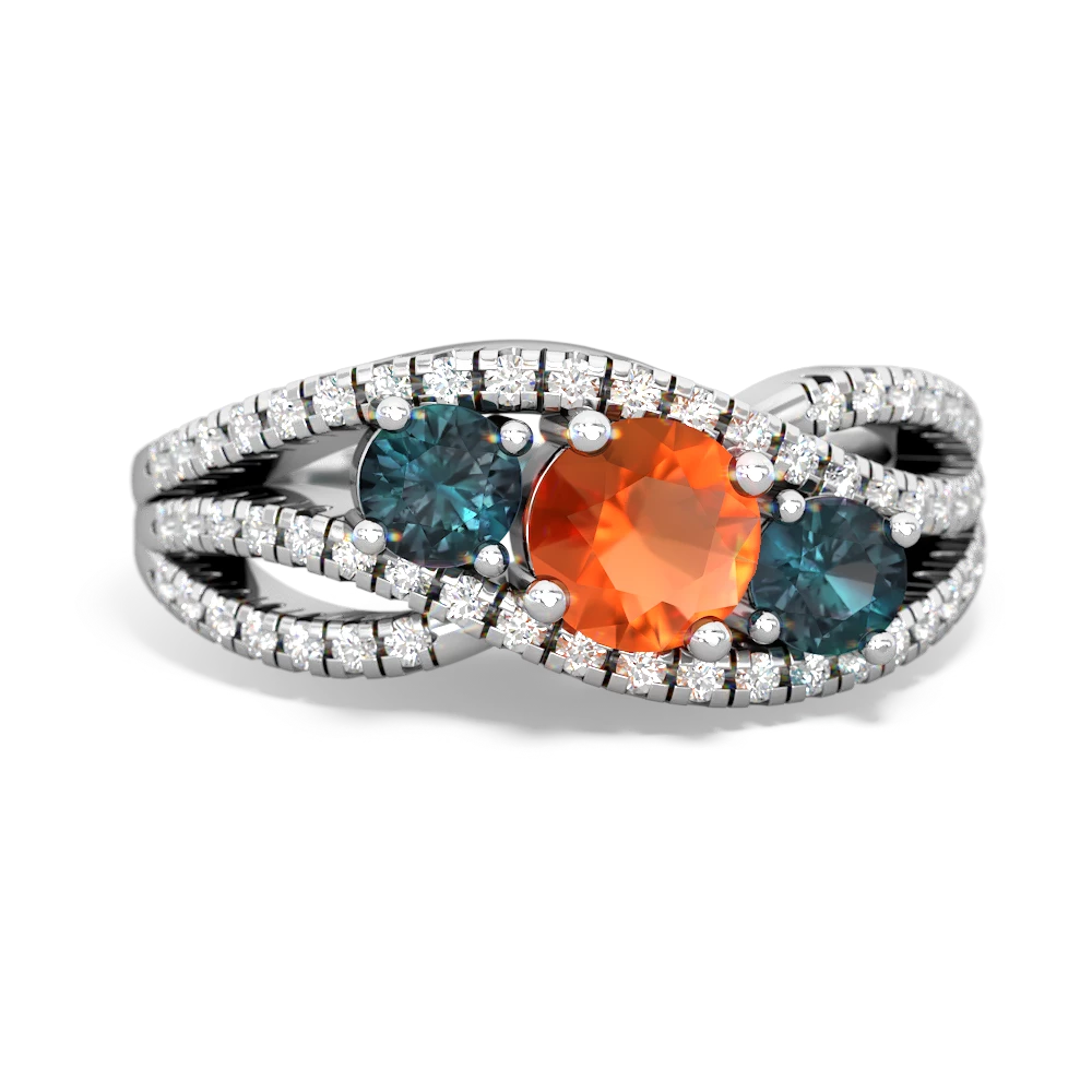 Fire Opal Three Stone Aurora 14K White Gold ring R3080