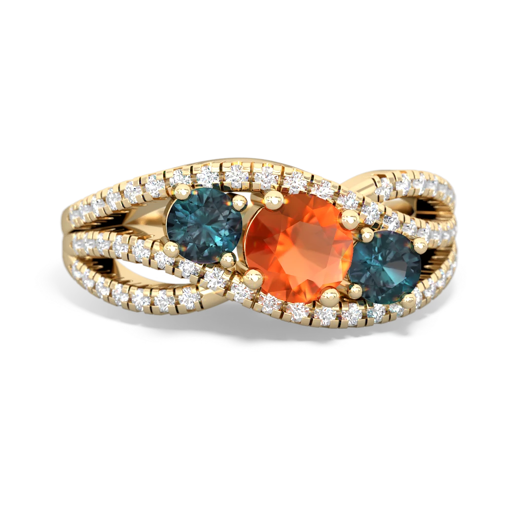 Fire Opal Three Stone Aurora 14K Yellow Gold ring R3080