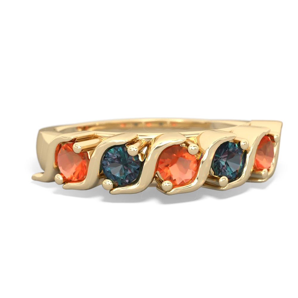 Fire Opal Anniversary Band 14K Yellow Gold ring R2089