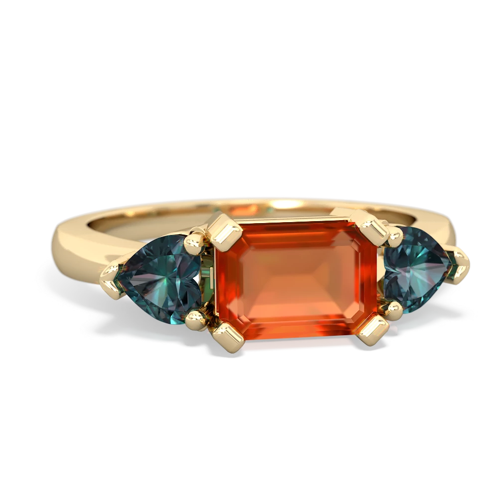 Fire Opal Three Stone 14K Yellow Gold ring R5235