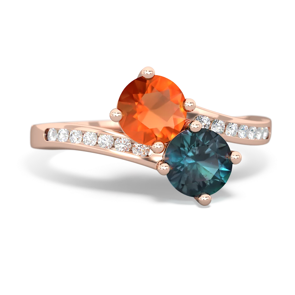 Fire Opal Channel Set Two Stone 14K Rose Gold ring R5303