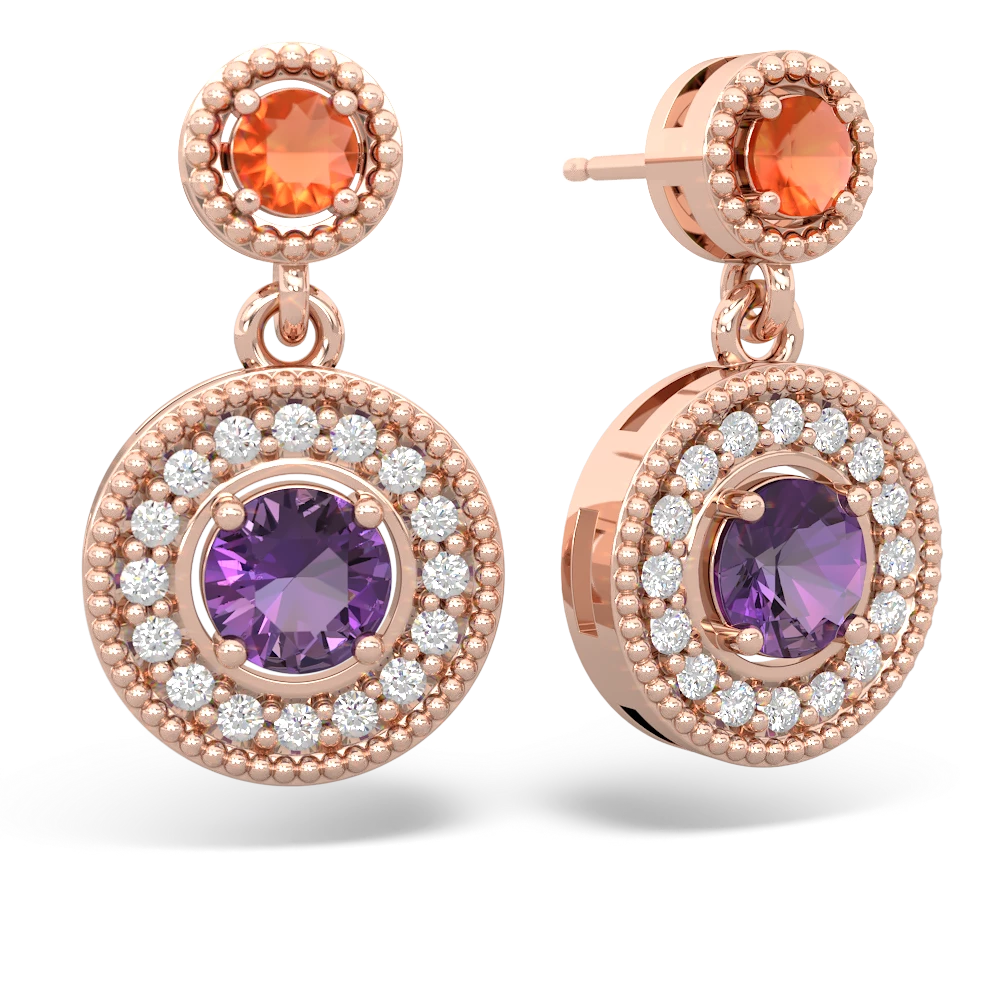 Fire Opal Halo Dangle 14K Rose Gold earrings E5319