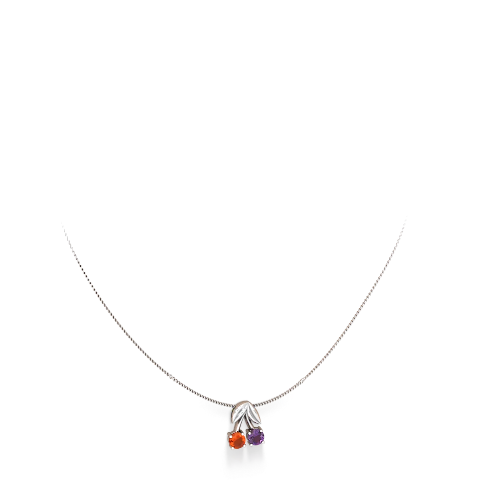 Fire Opal Sweet Cherries 14K White Gold pendant P7001