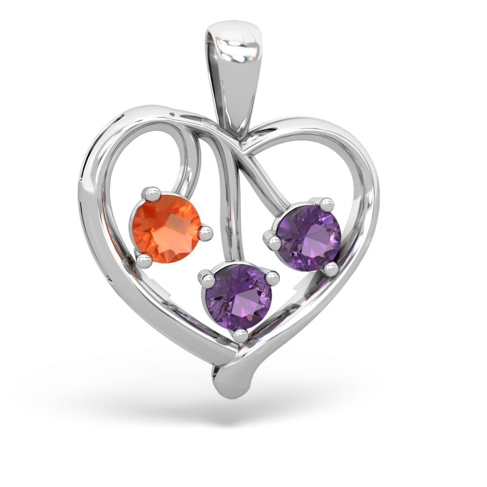 Fire Opal Glowing Heart 14K White Gold pendant P2233