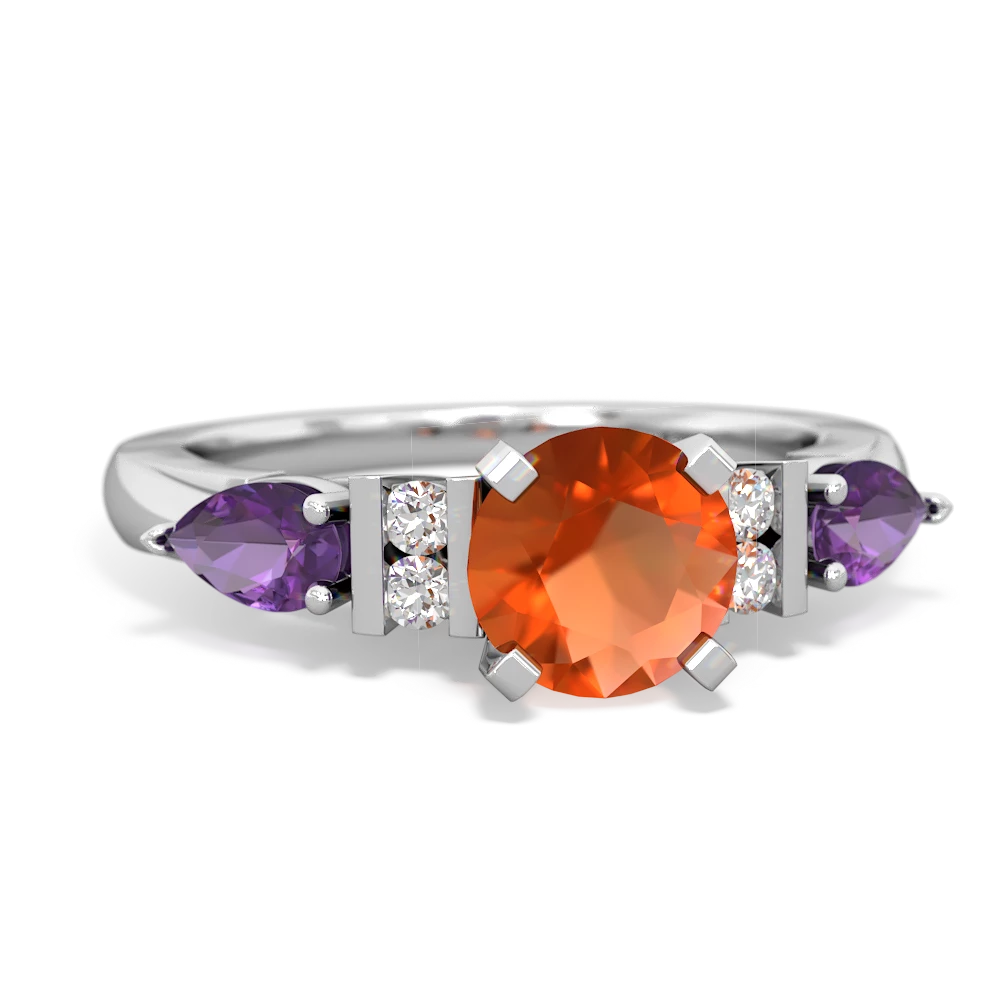 Fire Opal 6Mm Round Eternal Embrace Engagement 14K White Gold ring R2005