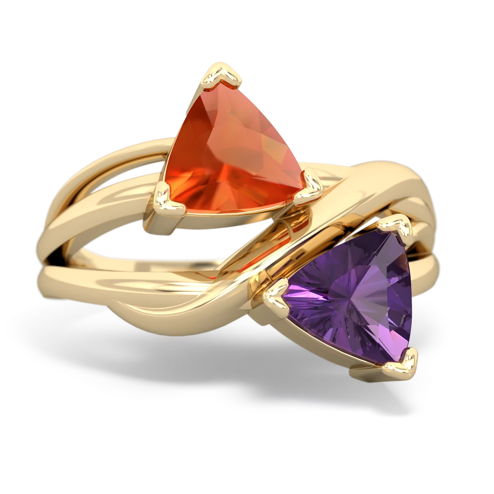 Fire Opal Split Band Swirl 14K Yellow Gold ring R2341