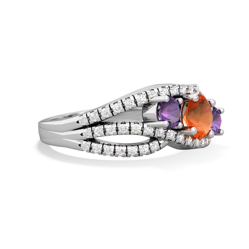 Fire Opal Three Stone Aurora 14K White Gold ring R3080