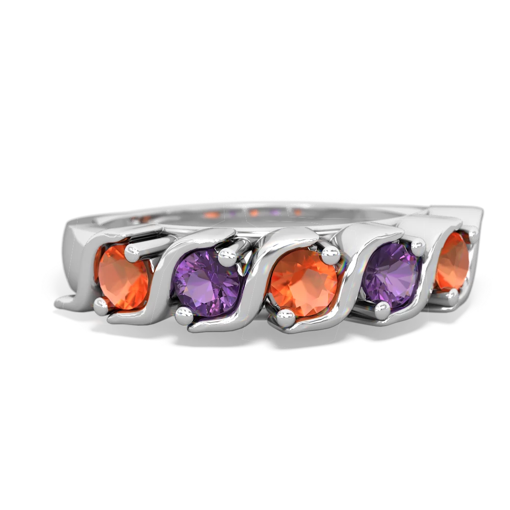 Fire Opal Anniversary Band 14K White Gold ring R2089