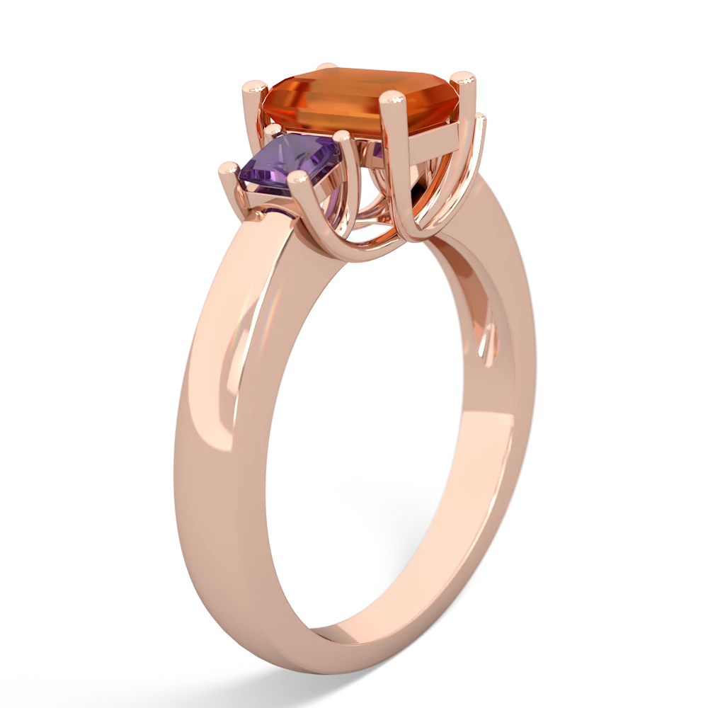 Fire Opal Three Stone Emerald-Cut Trellis 14K Rose Gold ring R4021