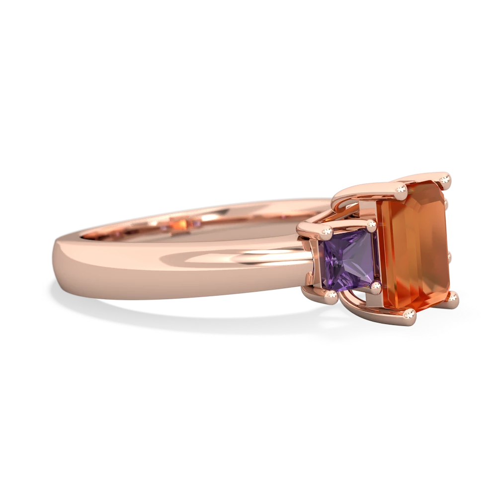 Fire Opal Three Stone Emerald-Cut Trellis 14K Rose Gold ring R4021