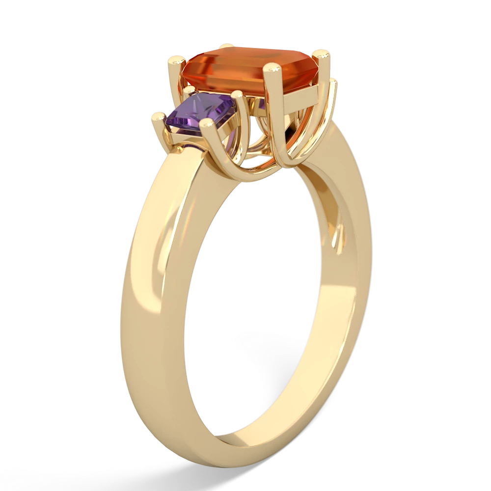 Fire Opal Three Stone Emerald-Cut Trellis 14K Yellow Gold ring R4021