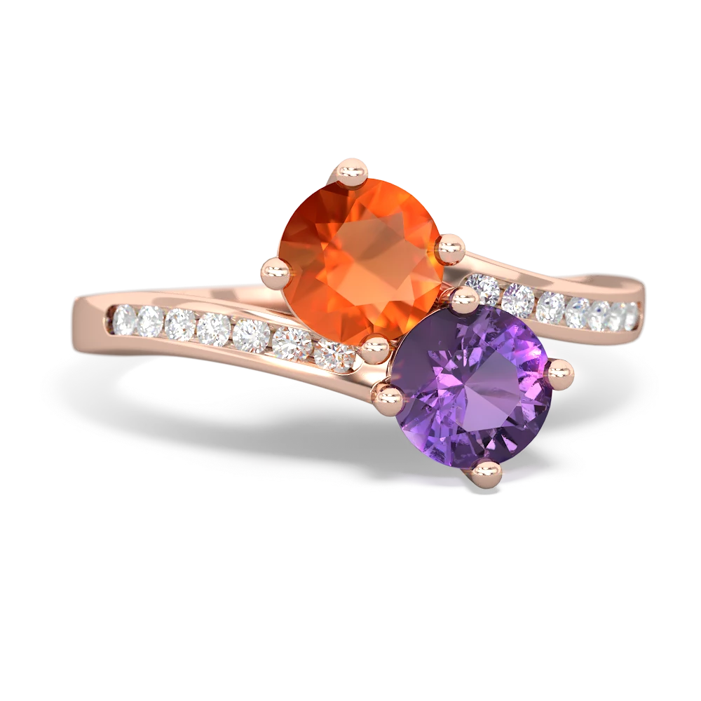 Fire Opal Channel Set Two Stone 14K Rose Gold ring R5303