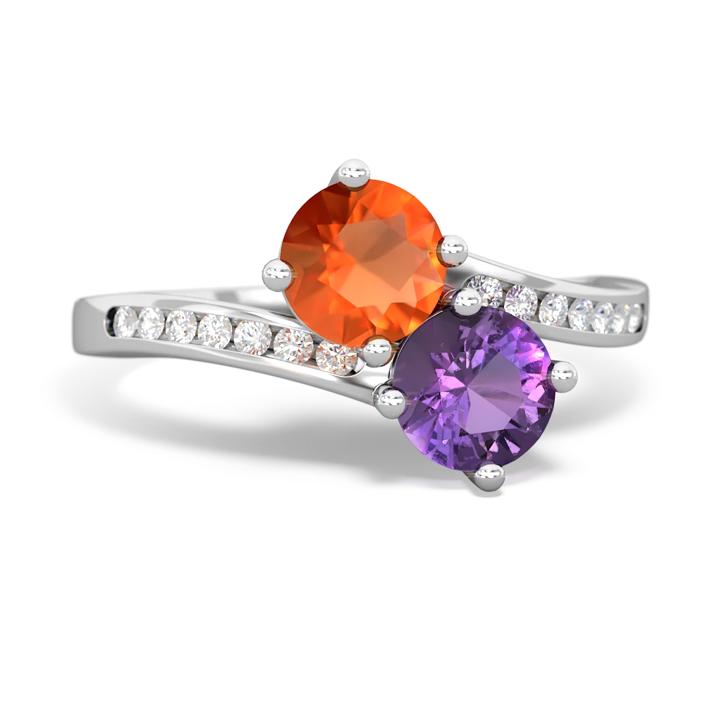 Fire Opal Channel Set Two Stone 14K White Gold ring R5303