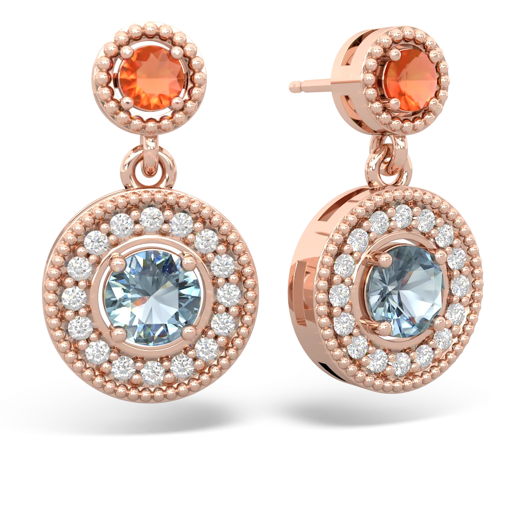 Fire Opal Halo Dangle 14K Rose Gold earrings E5319