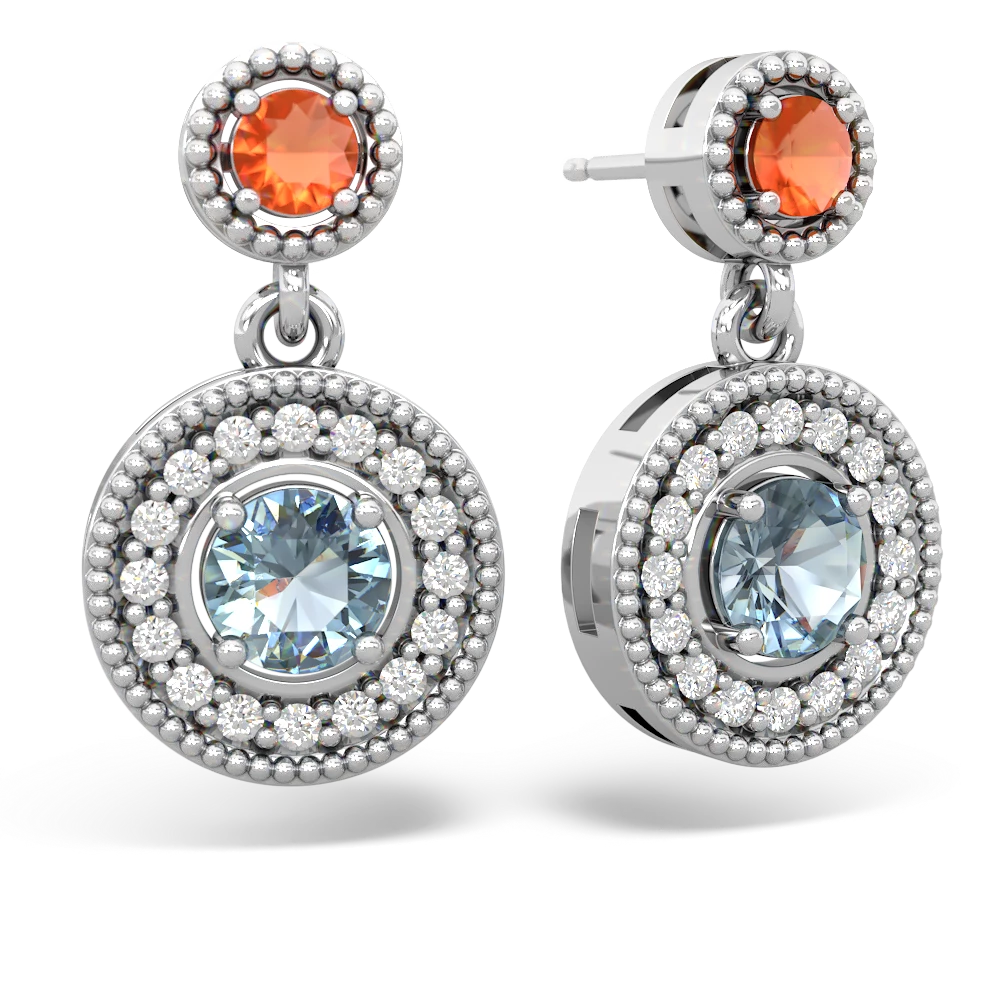 Fire Opal Halo Dangle 14K White Gold earrings E5319