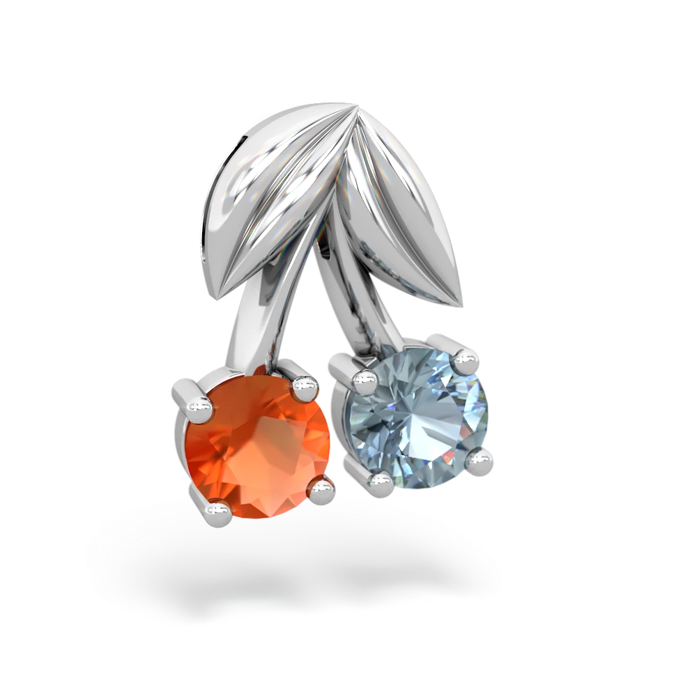 Fire Opal Sweet Cherries 14K White Gold pendant P7001